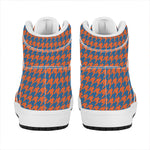 Orange And Blue Houndstooth Print High Top Leather Sneakers