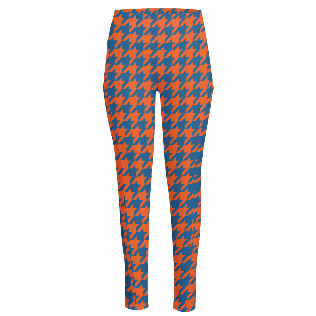 Orange And Blue Houndstooth Print High-Waisted Pocket Leggings