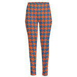 Orange And Blue Houndstooth Print High-Waisted Pocket Leggings