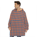 Orange And Blue Houndstooth Print Hoodie Blanket