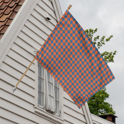 Orange And Blue Houndstooth Print House Flag