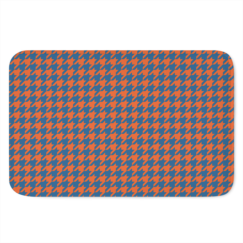Orange And Blue Houndstooth Print Indoor Door Mat