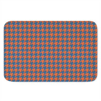 Orange And Blue Houndstooth Print Indoor Door Mat