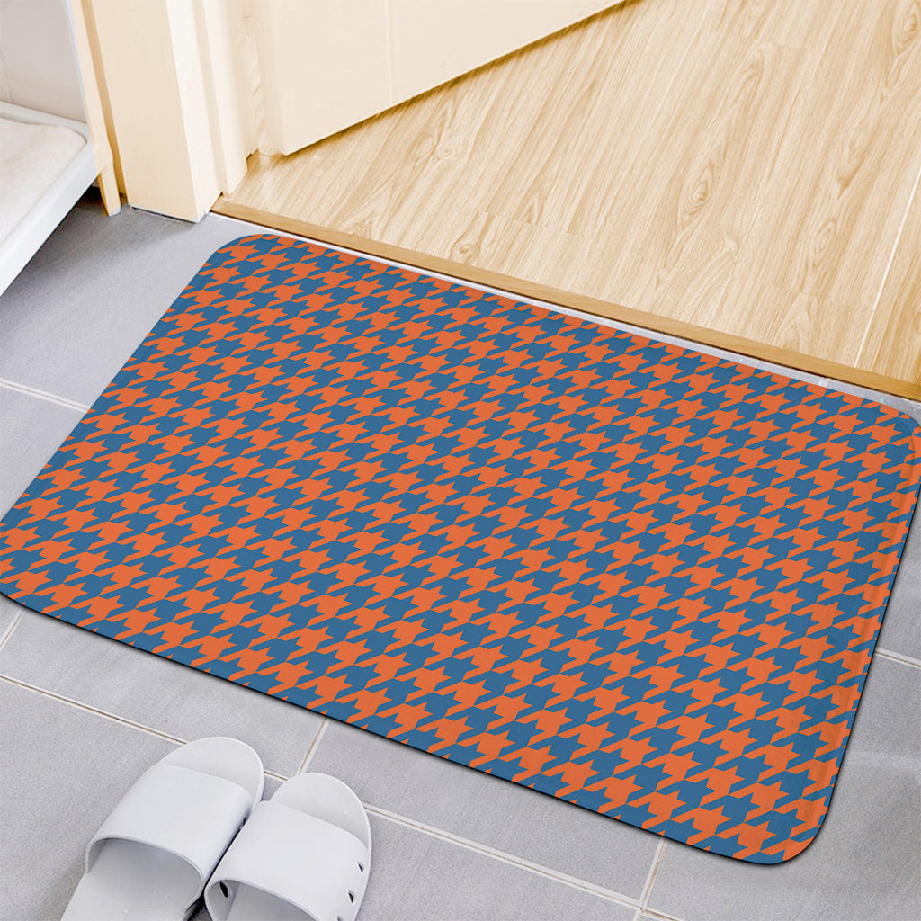 Orange And Blue Houndstooth Print Indoor Door Mat