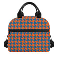 Orange And Blue Houndstooth Print Insulated Lunch Bag