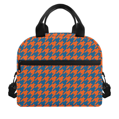Orange And Blue Houndstooth Print Insulated Lunch Bag