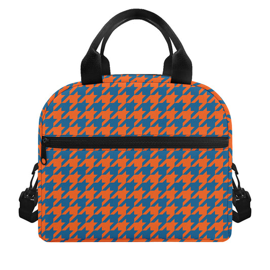 Orange And Blue Houndstooth Print Insulated Lunch Bag
