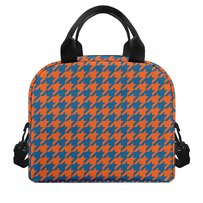 Orange And Blue Houndstooth Print Insulated Lunch Bag