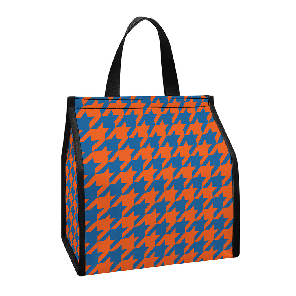 Orange And Blue Houndstooth Print Insulated Lunch Tote