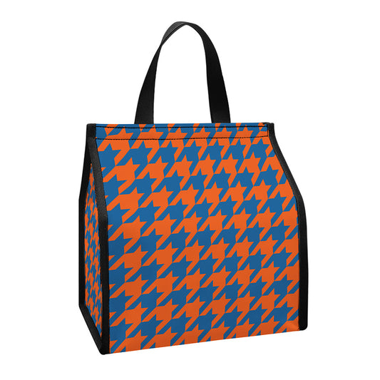 Orange And Blue Houndstooth Print Insulated Lunch Tote