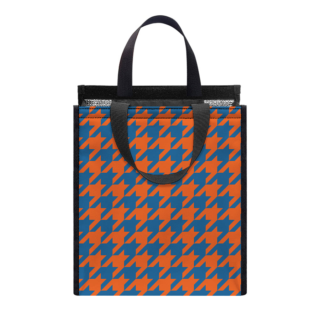 Orange And Blue Houndstooth Print Insulated Lunch Tote