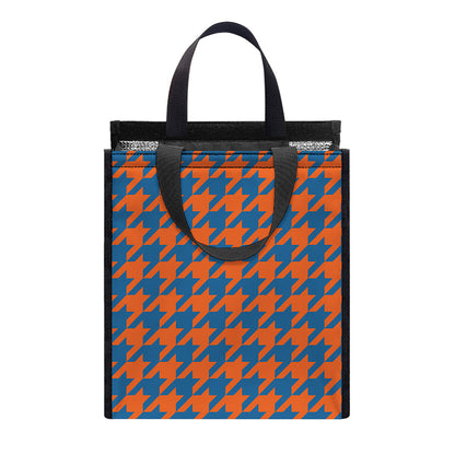 Orange And Blue Houndstooth Print Insulated Lunch Tote