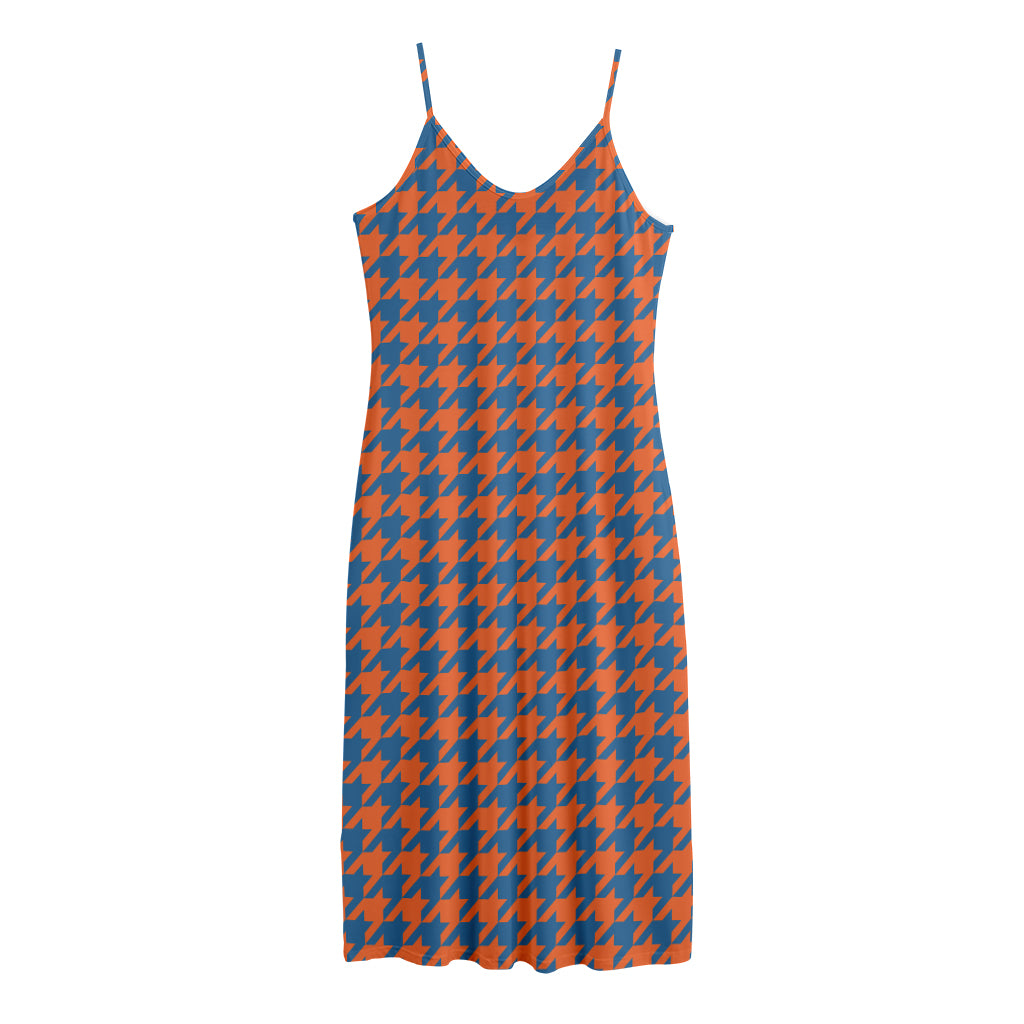 Orange And Blue Houndstooth Print Jersey Midi Cami Dress