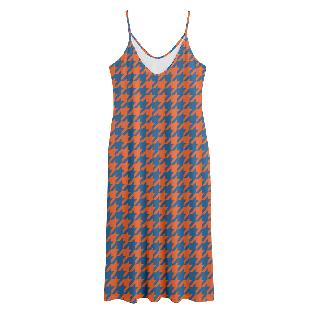 Orange And Blue Houndstooth Print Jersey Midi Cami Dress