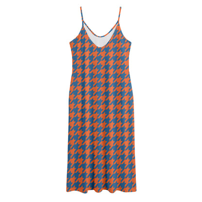 Orange And Blue Houndstooth Print Jersey Midi Cami Dress
