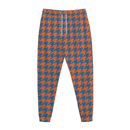 Orange And Blue Houndstooth Print Jogger Pants