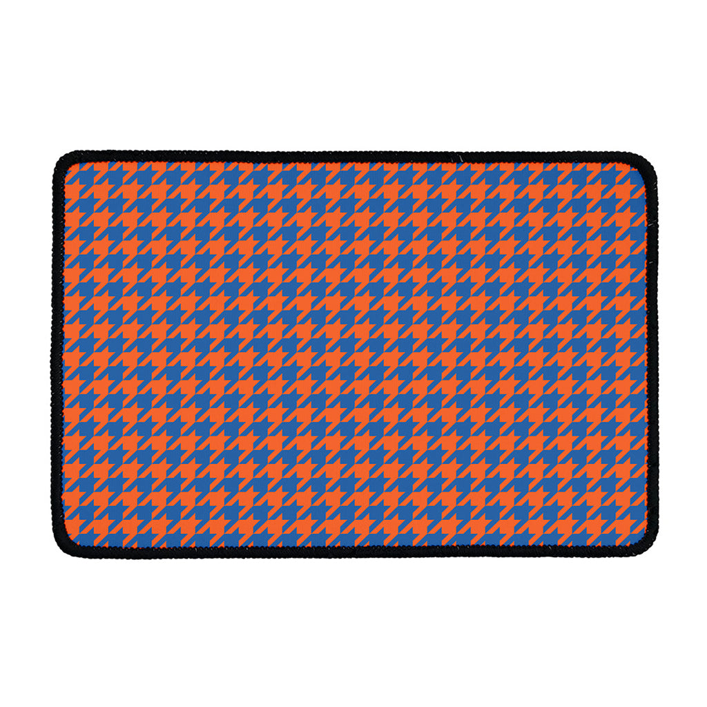 Orange And Blue Houndstooth Print Kitchen Mat