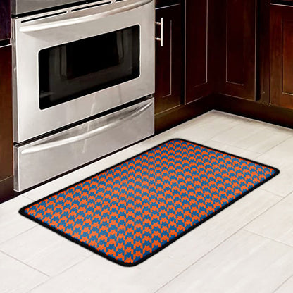 Orange And Blue Houndstooth Print Kitchen Mat