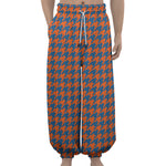 Orange And Blue Houndstooth Print Lantern Pants