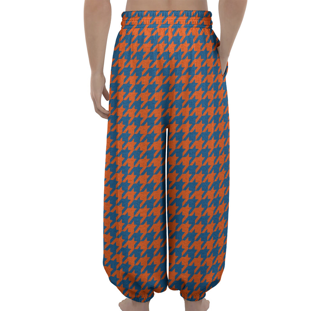 Orange And Blue Houndstooth Print Lantern Pants