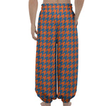 Orange And Blue Houndstooth Print Lantern Pants