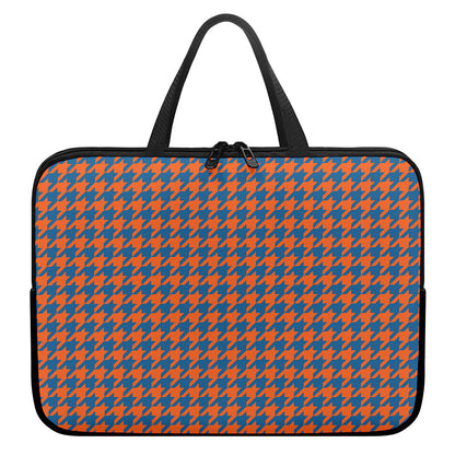 Orange And Blue Houndstooth Print Laptop Sleeve With Handle