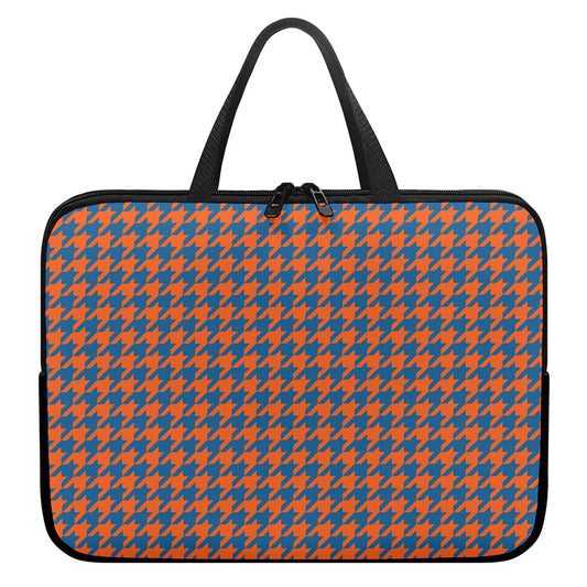 Orange And Blue Houndstooth Print Laptop Sleeve With Handle