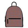 Orange And Blue Houndstooth Print Leather Backpack
