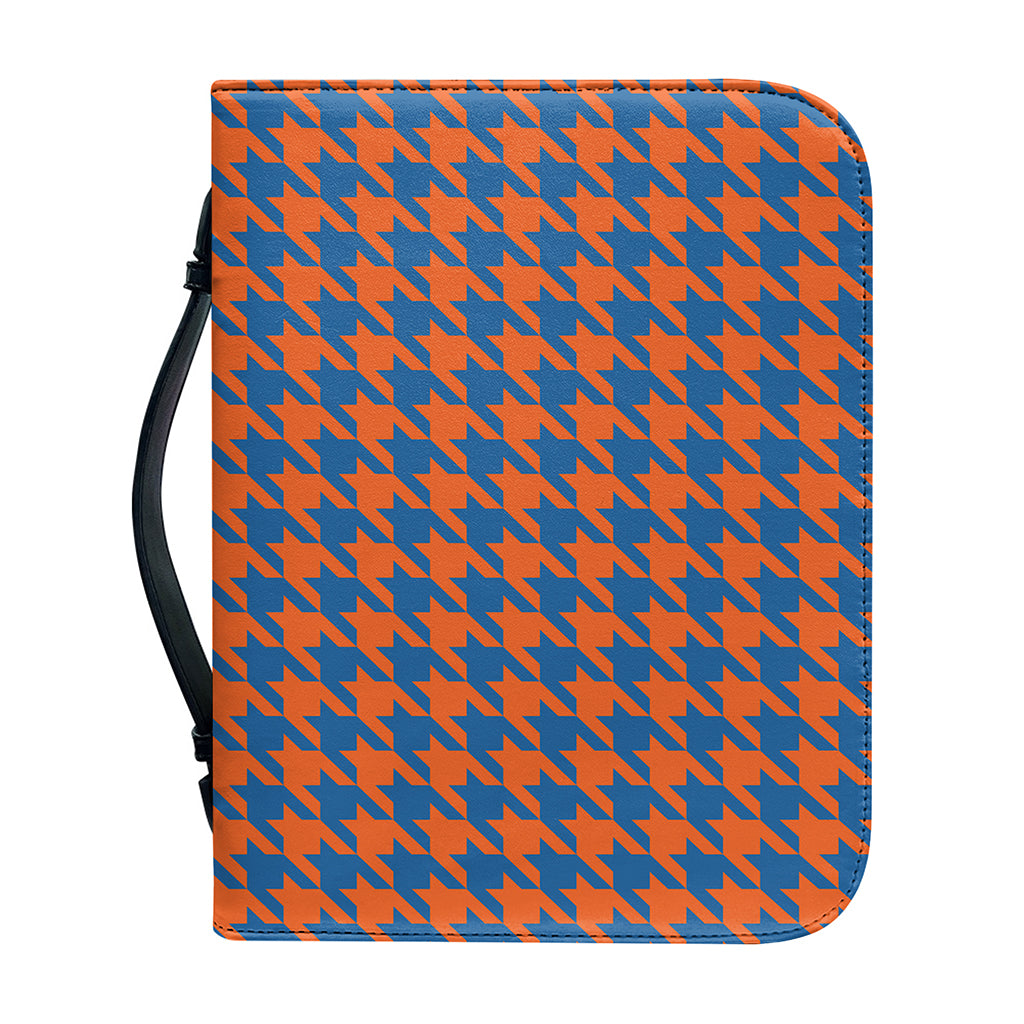 Orange And Blue Houndstooth Print Leather Bible Cover