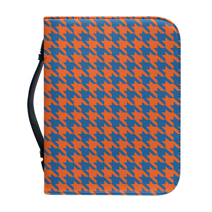Orange And Blue Houndstooth Print Leather Bible Cover