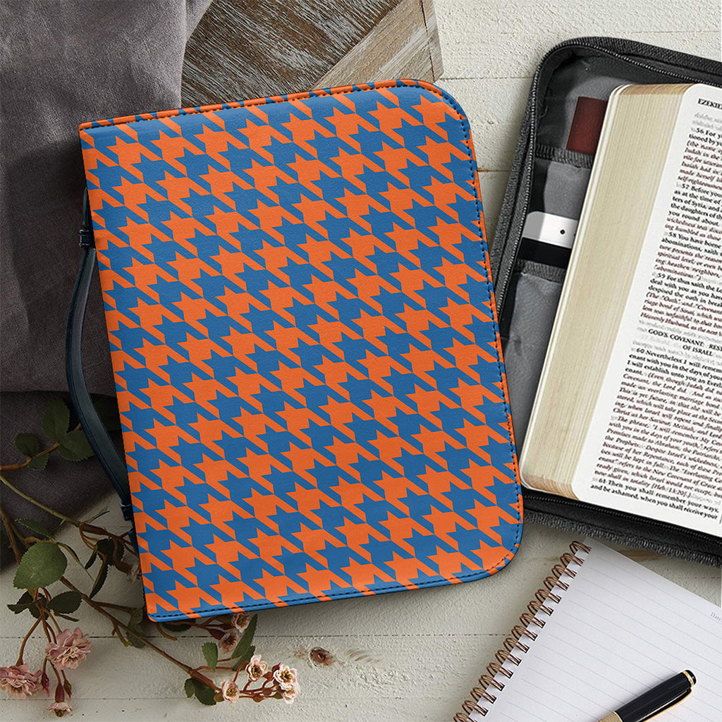 Orange And Blue Houndstooth Print Leather Bible Cover