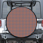 Orange And Blue Houndstooth Print Leather Spare Tire Cover