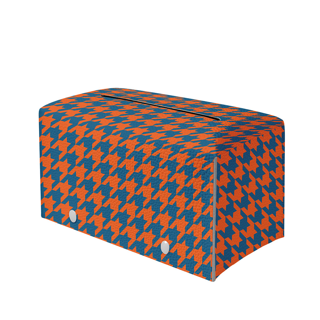 Orange And Blue Houndstooth Print Leather Tissue Box Cover