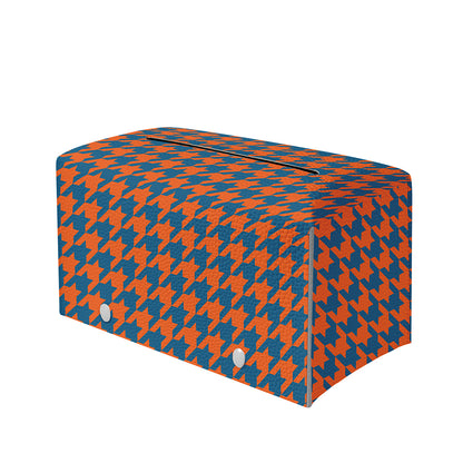Orange And Blue Houndstooth Print Leather Tissue Box Cover
