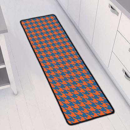 Orange And Blue Houndstooth Print Long Kitchen Mat