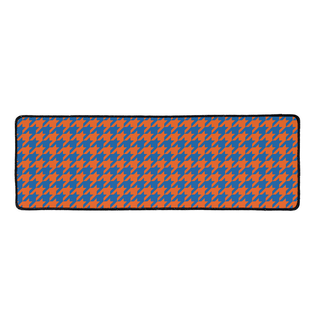 Orange And Blue Houndstooth Print Long Kitchen Mat