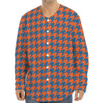 Orange And Blue Houndstooth Print Long Sleeve Baseball Jersey