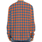 Orange And Blue Houndstooth Print Long Sleeve Baseball Jersey