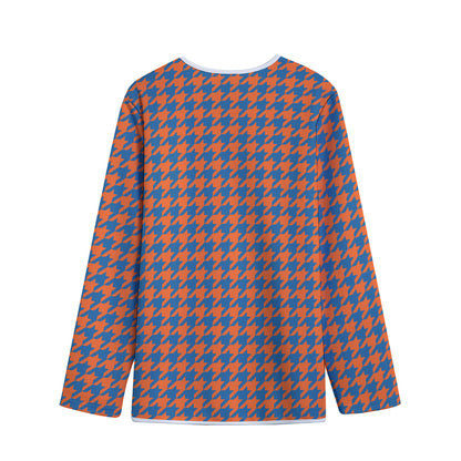 Orange And Blue Houndstooth Print Long Sleeve Short Coat