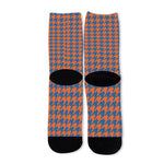 Orange And Blue Houndstooth Print Long Socks