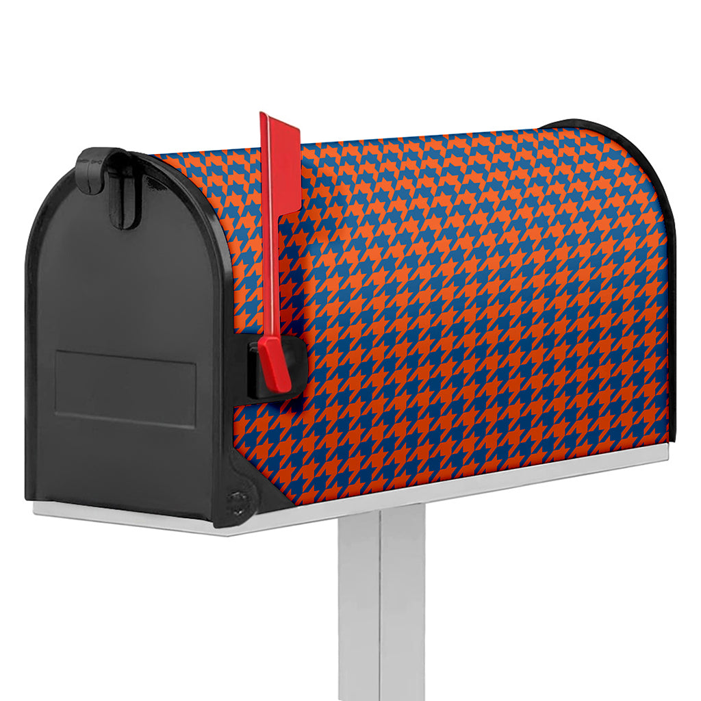 Orange And Blue Houndstooth Print Mailbox Cover