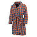 Orange And Blue Houndstooth Print Men's Bathrobe