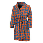 Orange And Blue Houndstooth Print Men's Bathrobe