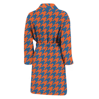 Orange And Blue Houndstooth Print Men's Bathrobe