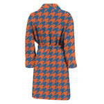 Orange And Blue Houndstooth Print Men's Bathrobe