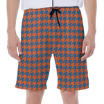 Orange And Blue Houndstooth Print Men's Beach Shorts