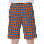 Orange And Blue Houndstooth Print Men's Beach Shorts
