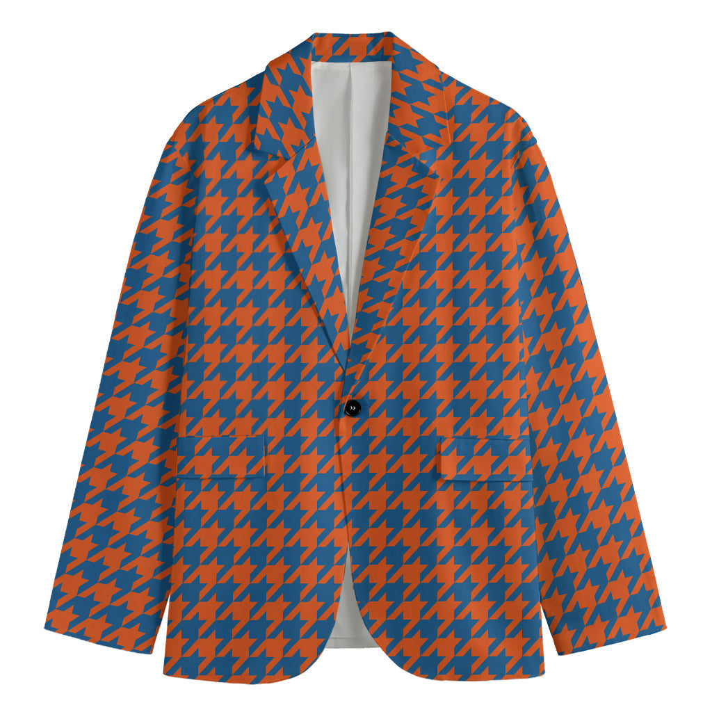 Orange And Blue Houndstooth Print Men's Blazer
