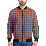 Orange And Blue Houndstooth Print Men's Bomber Jacket