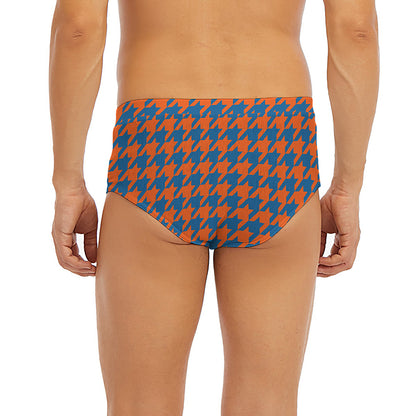 Orange And Blue Houndstooth Print Men's Briefs